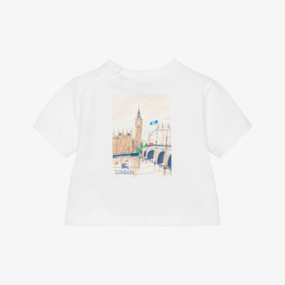 Burberry-Ivory Cotton London Bear Baby T-Shirt | Childrensalon