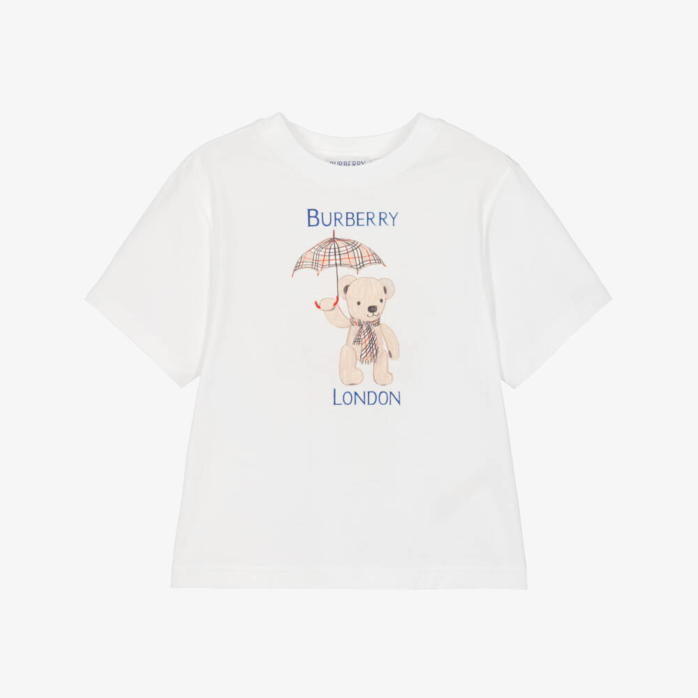 Burberry-Ivory Cotton London Bear T-Shirt | Childrensalon
