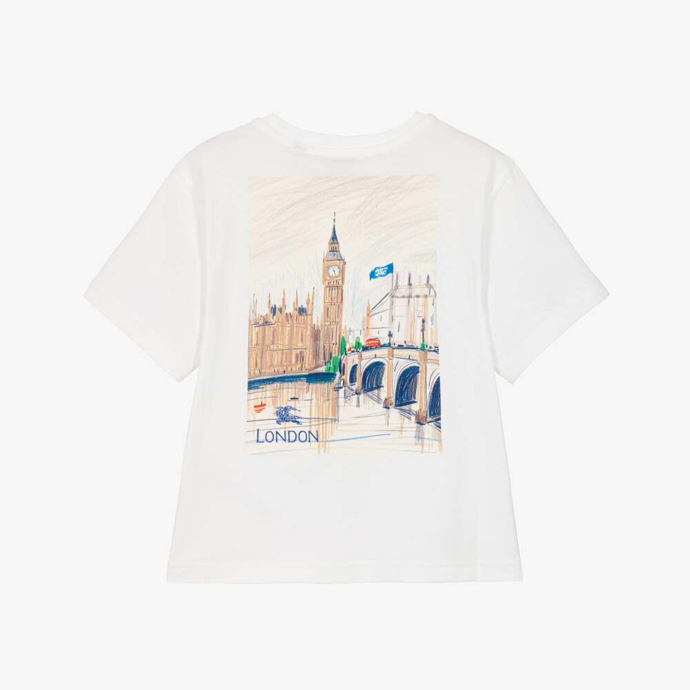 Burberry-Ivory Cotton London Bear T-Shirt | Childrensalon
