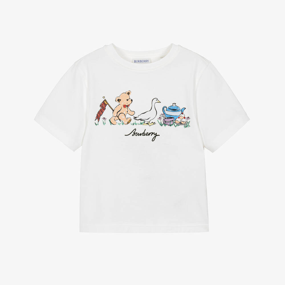 Burberry-Ivory Cotton Thomas Bear & Friends T-Shirt | Childrensalon