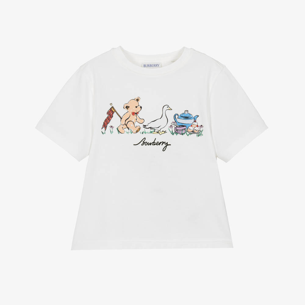 Burberry-Ivory Cotton Thomas Bear & Friends T-Shirt | Childrensalon