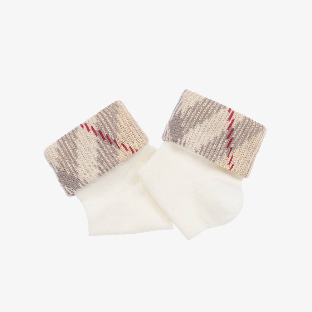 Burberry-Кремовые вязаные хлопковые носки (2пары) | Childrensalon