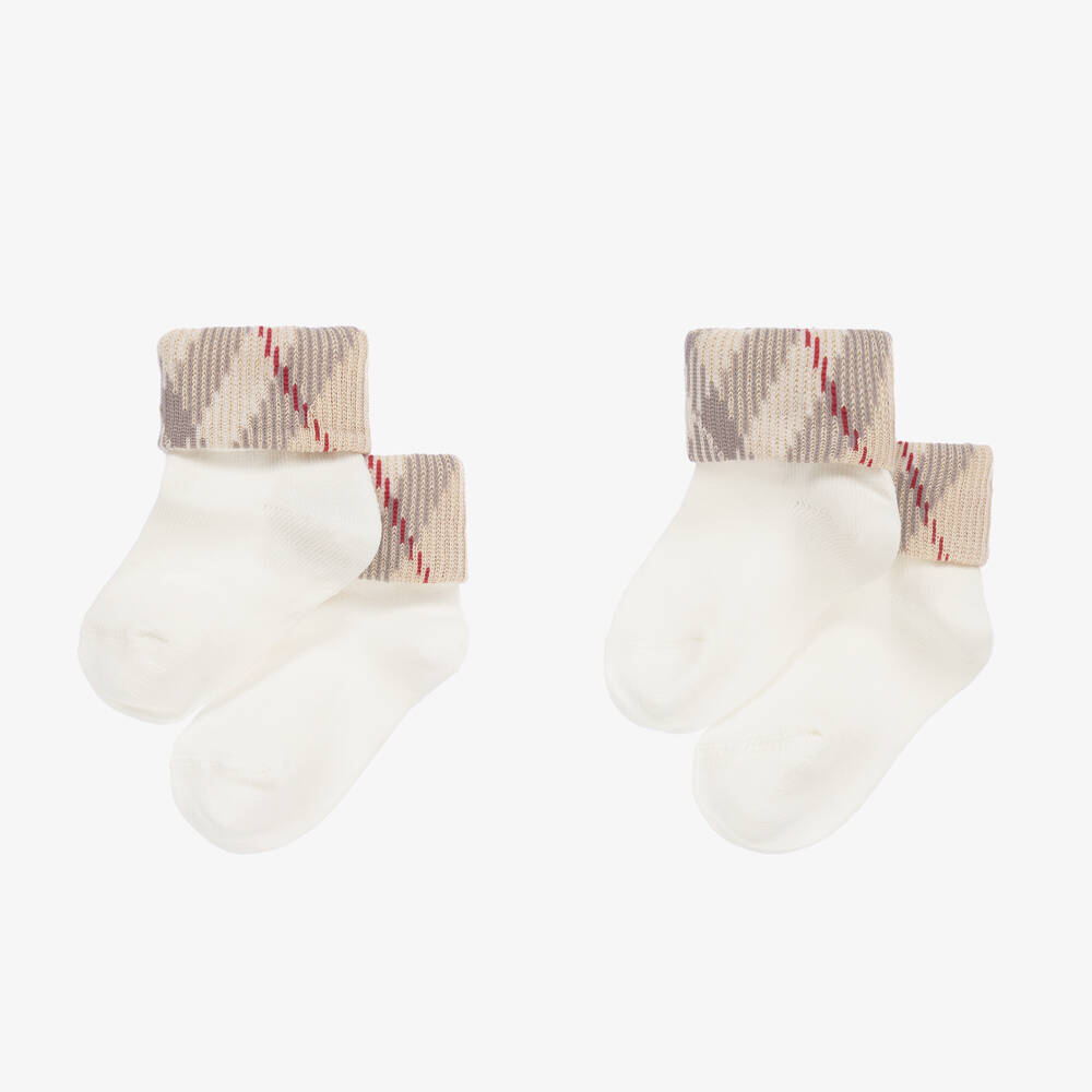Burberry-Кремовые вязаные хлопковые носки (2пары) | Childrensalon