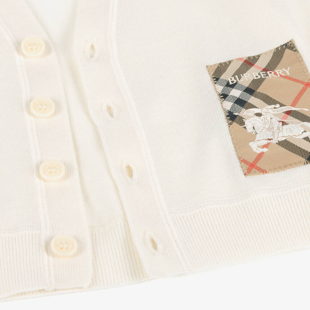 Burberry-Ivory Wool Knit Baby Cardigan | Childrensalon