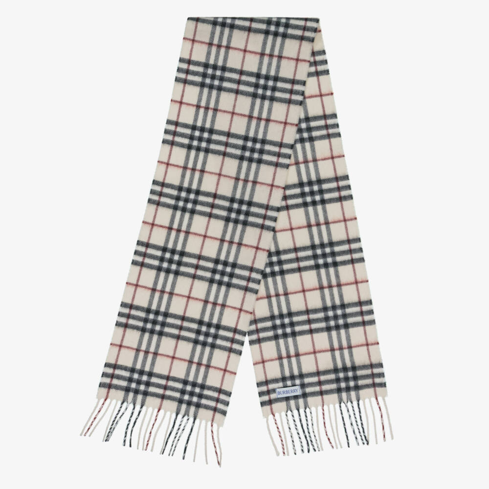 Burberry-Light Beige Check Cashmere Scarf (127cm) | Childrensalon