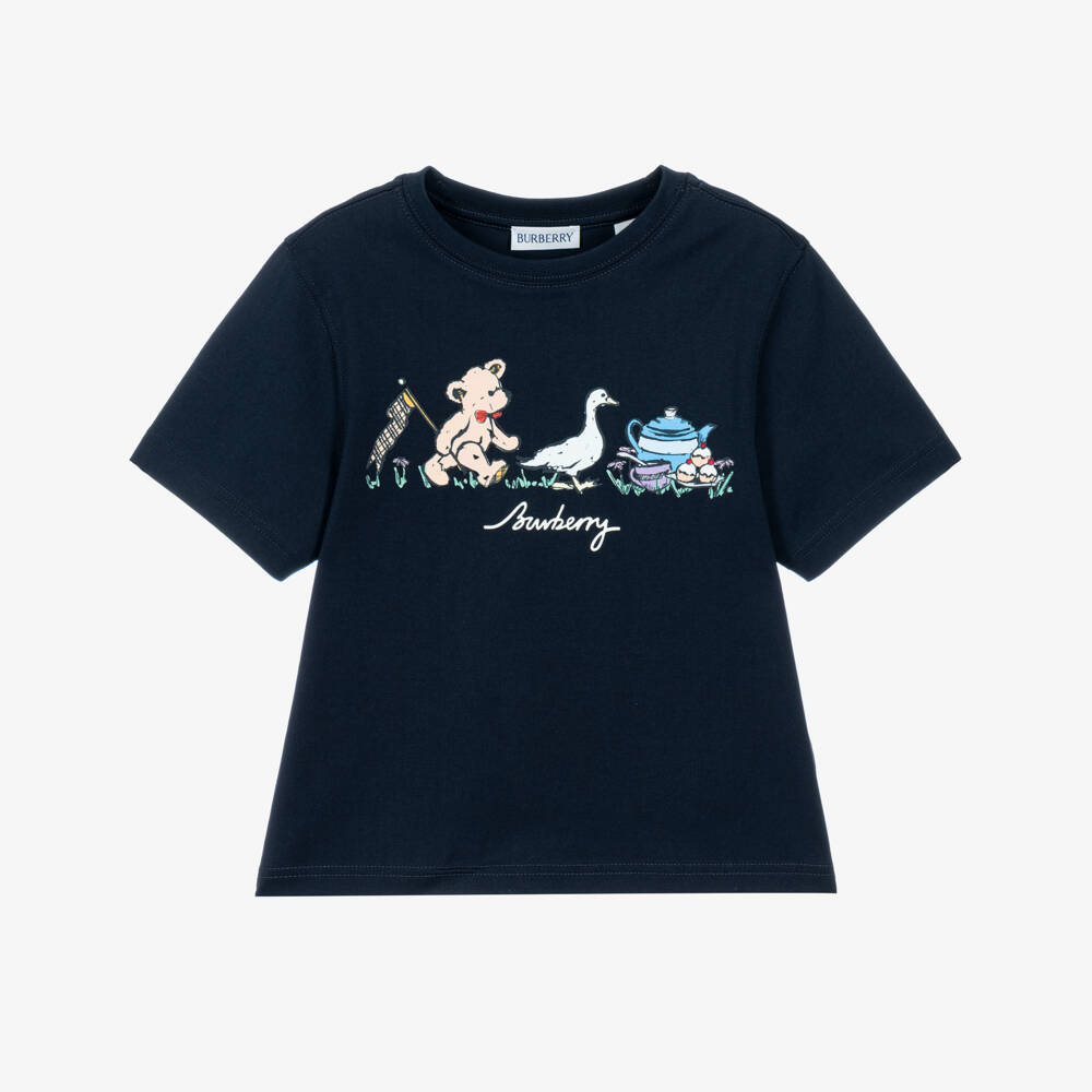 Burberry-Navy Blue Cotton Thomas Bear & Friends T-Shirt | Childrensalon