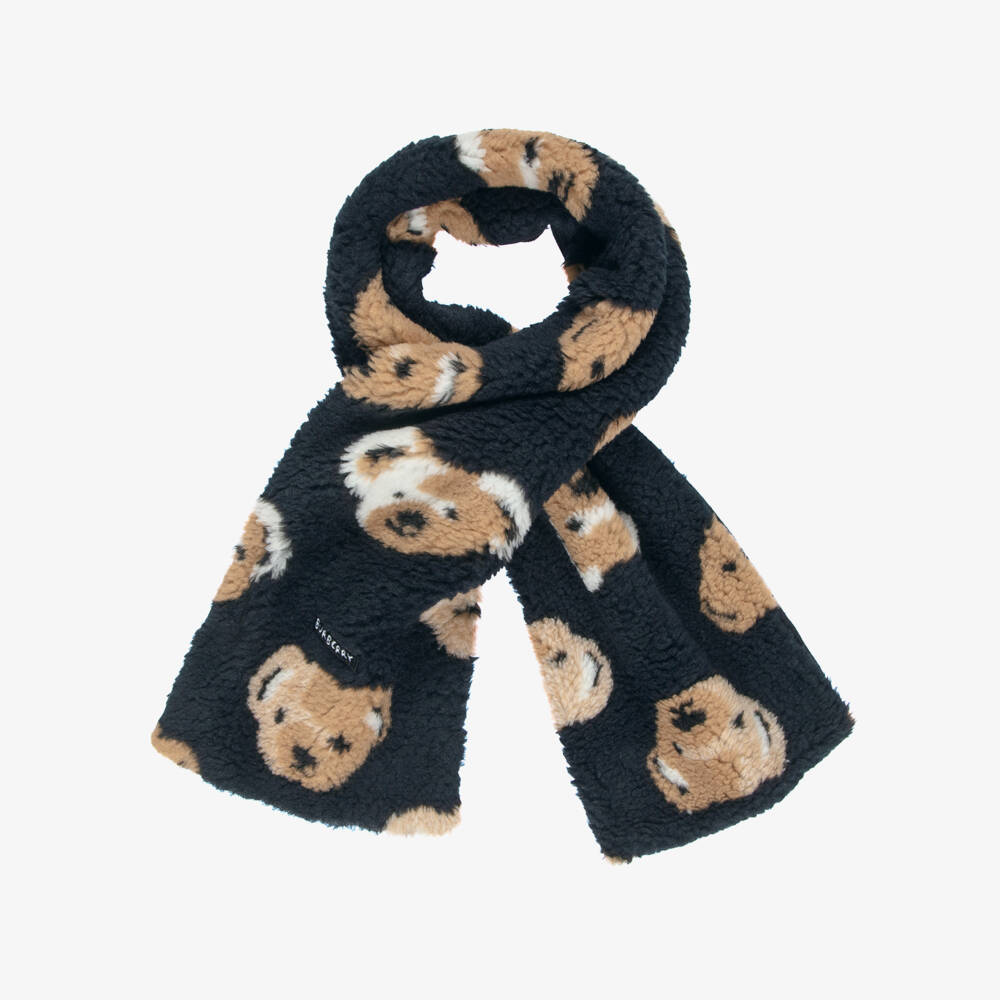 Burberry-Navy Blue Thomas Bear Fleece Mittens & Scarf Set | Childrensalon