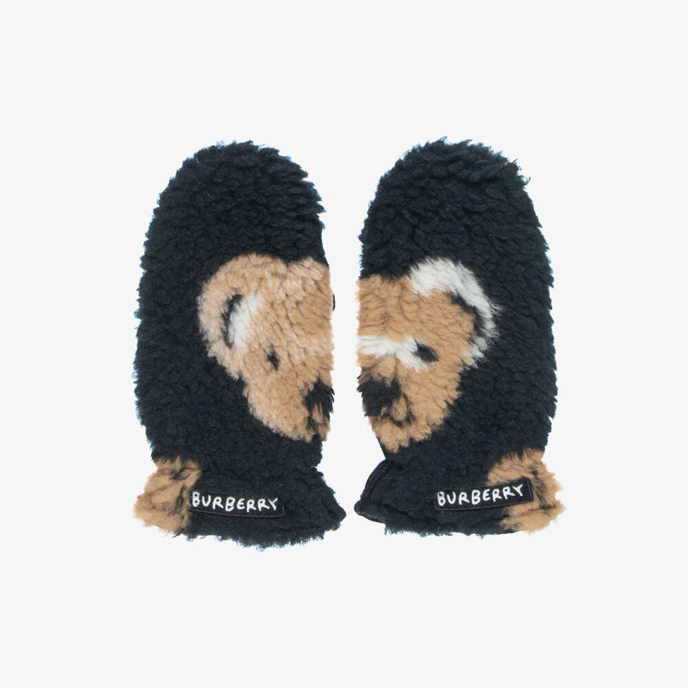 Burberry-Navy Blue Thomas Bear Fleece Mittens & Scarf Set | Childrensalon