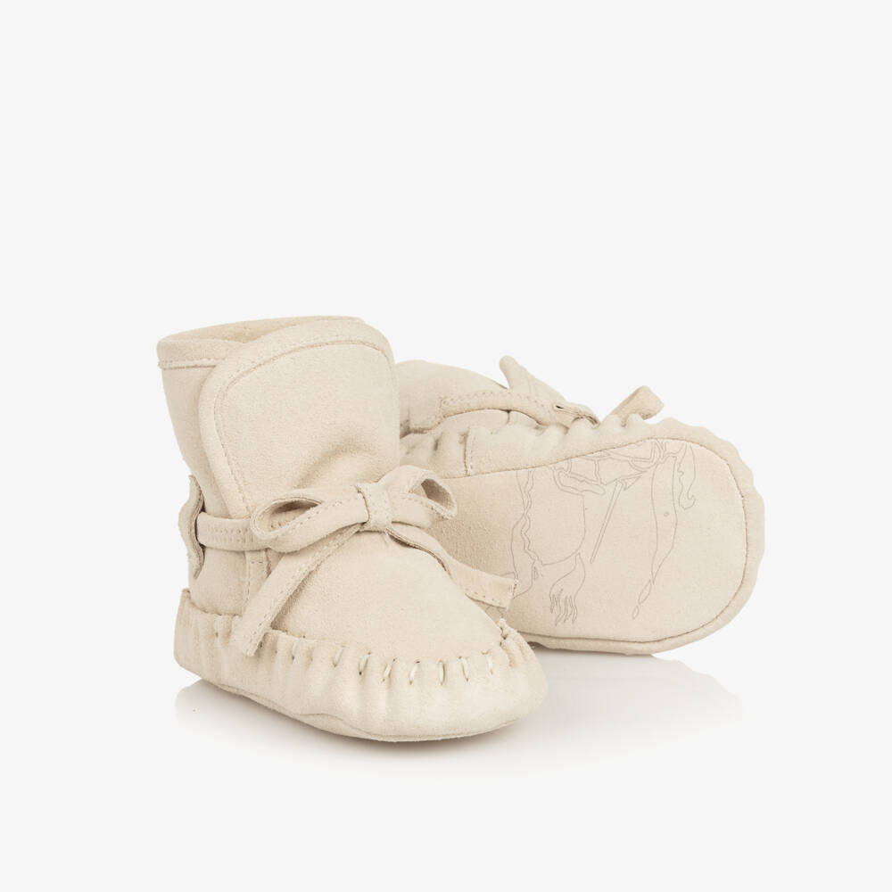 Burberry-Pale Beige Suede Leather Baby Pre-Walker Shoes | Childrensalon