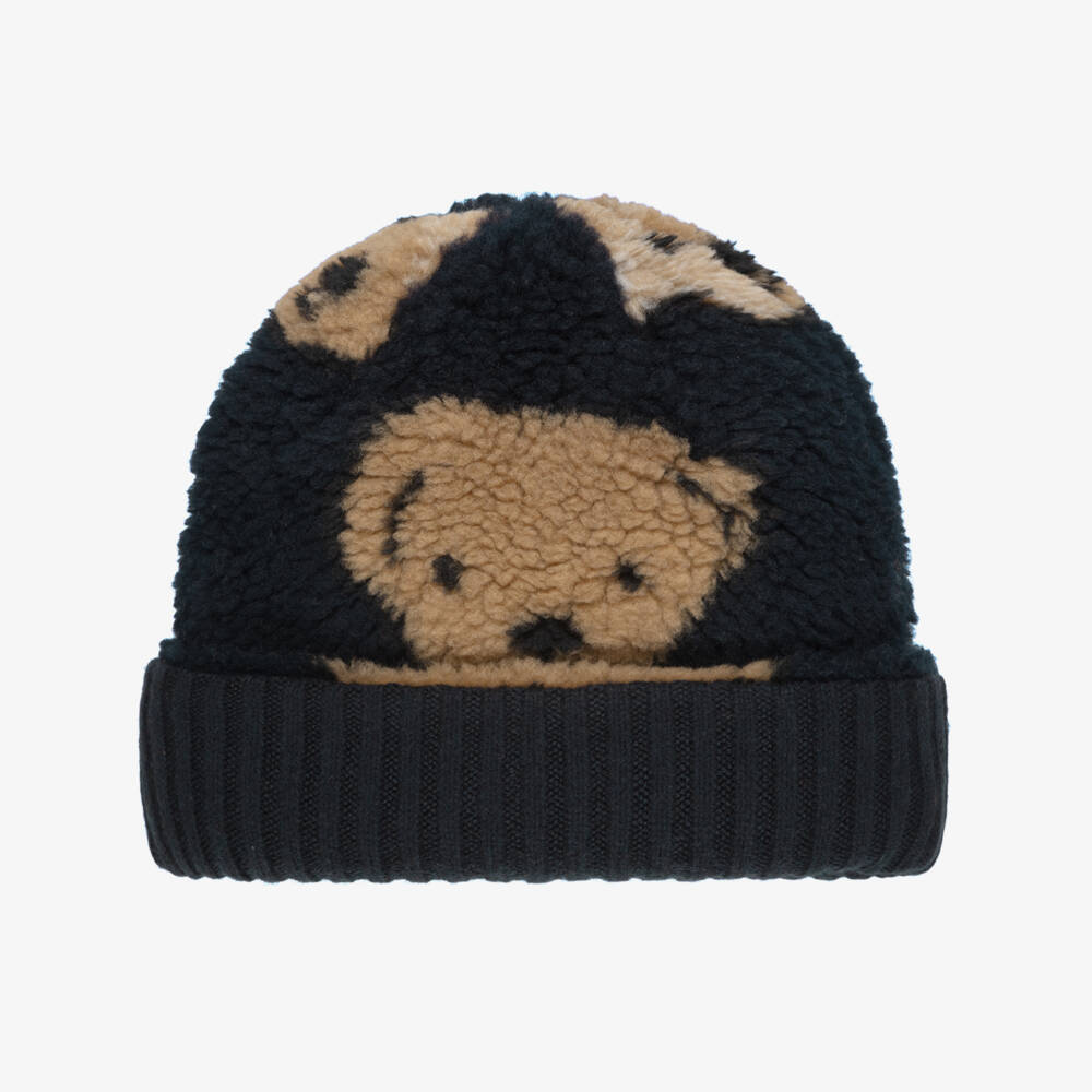 Burberry-Reversible Thomas Bear Fleece Hat in Navy Blue | Childrensalon