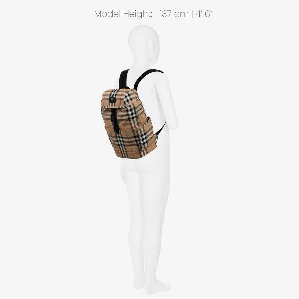 Burberry-Sand Beige Check Backpack (31cm) | Childrensalon