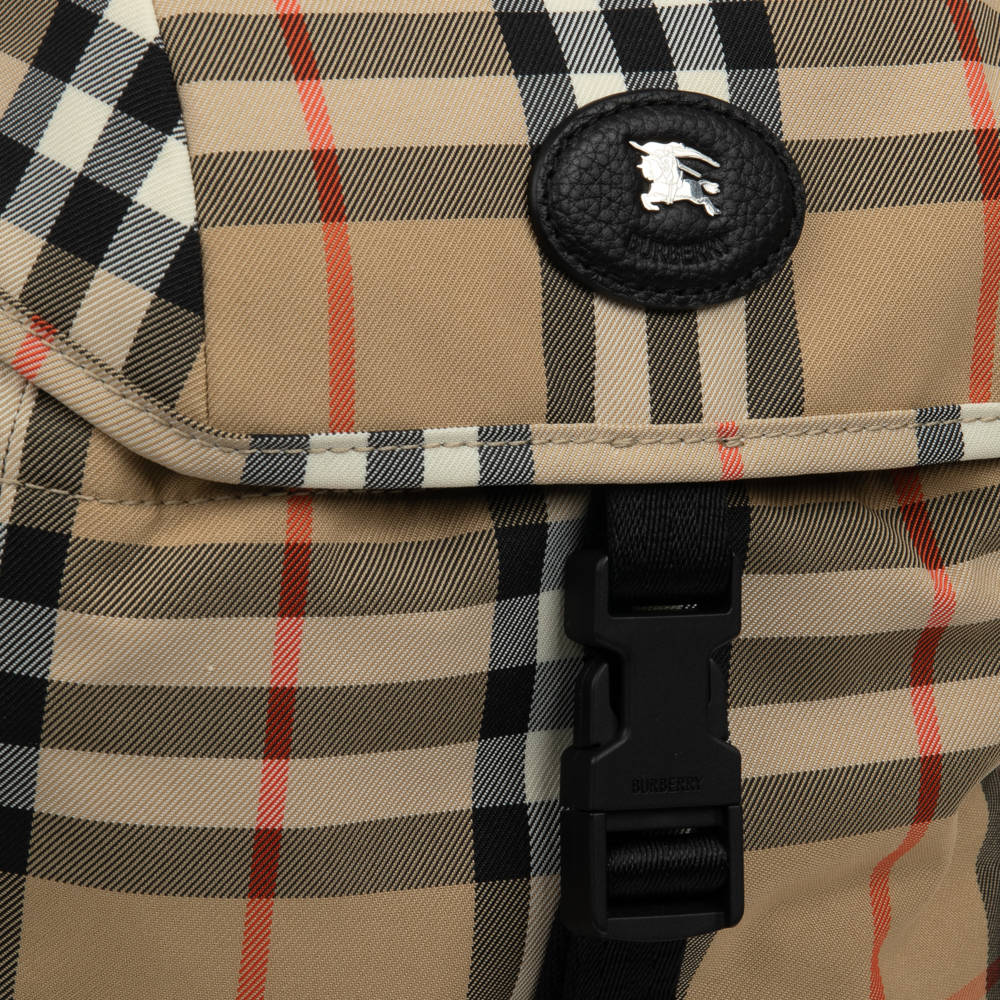 Burberry-Sand Beige Check Backpack (31cm) | Childrensalon