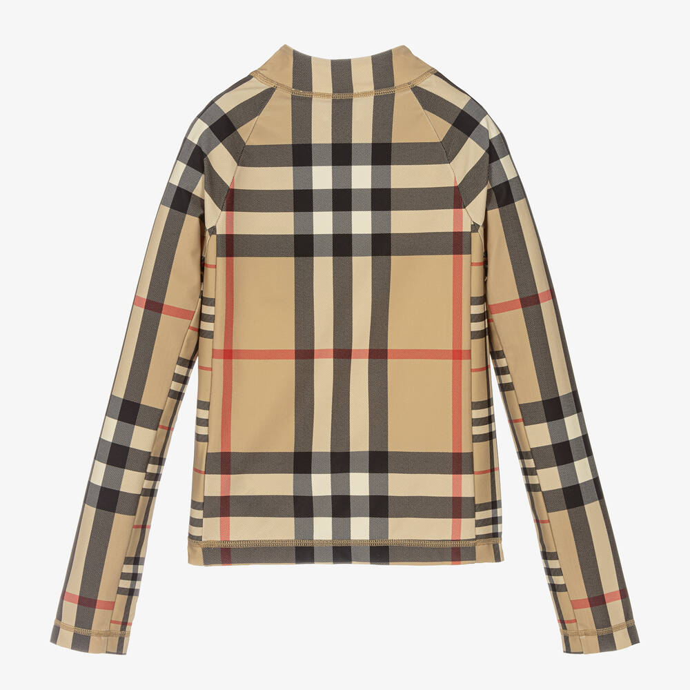Burberry-Teen Beige Oversized Check Swim Top | Childrensalon