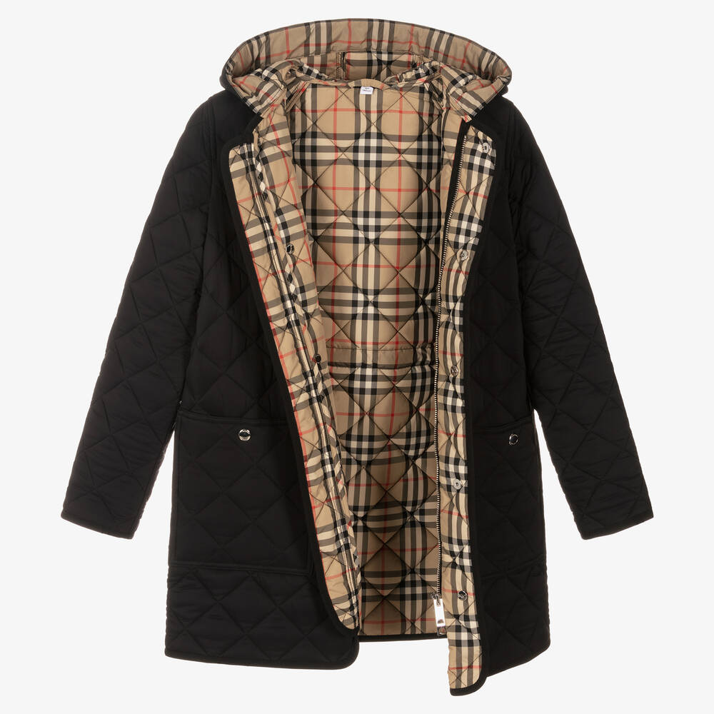 Burberry-Teen Black Quilted Vintage Check Coat | Childrensalon