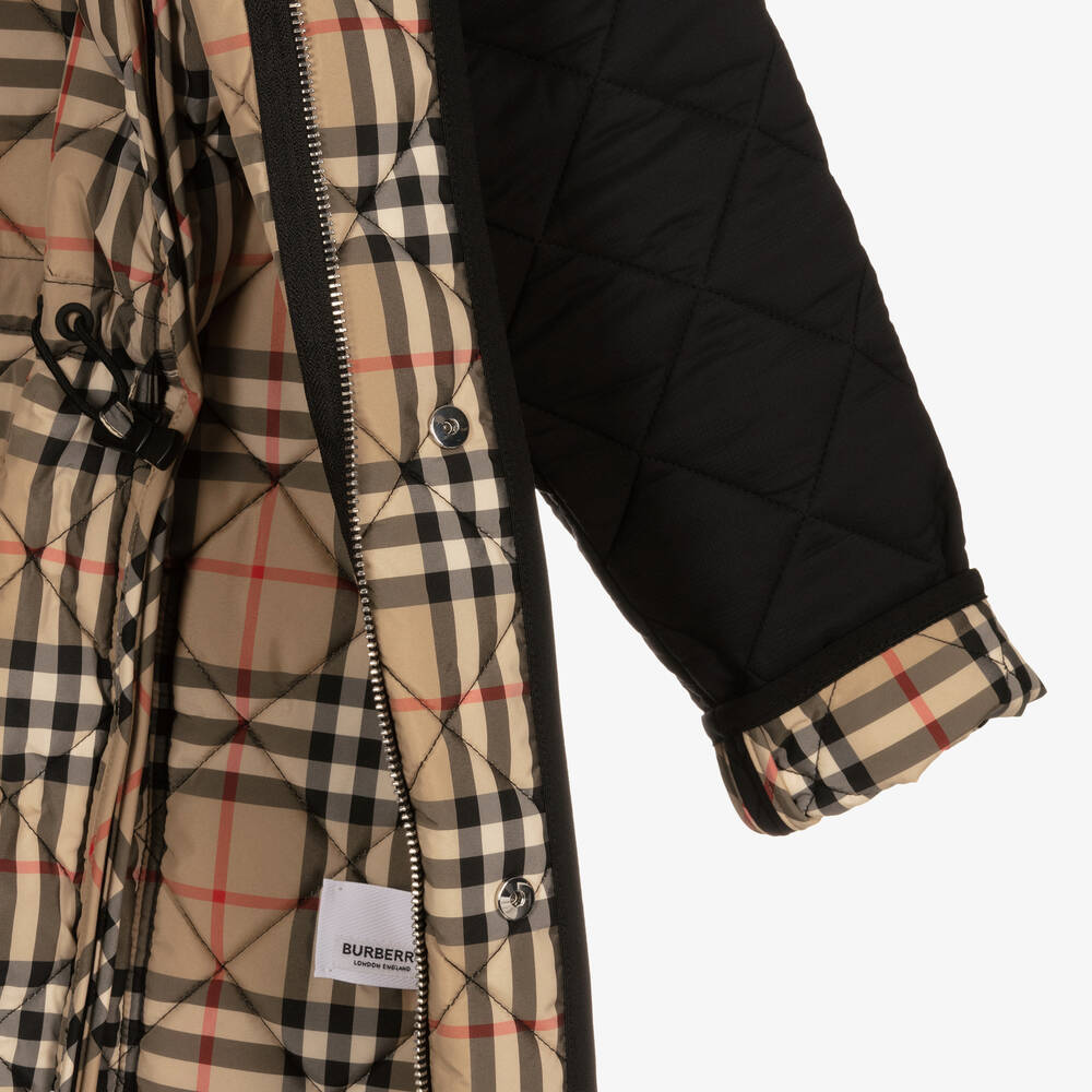 Burberry-Teen Black Quilted Vintage Check Coat | Childrensalon