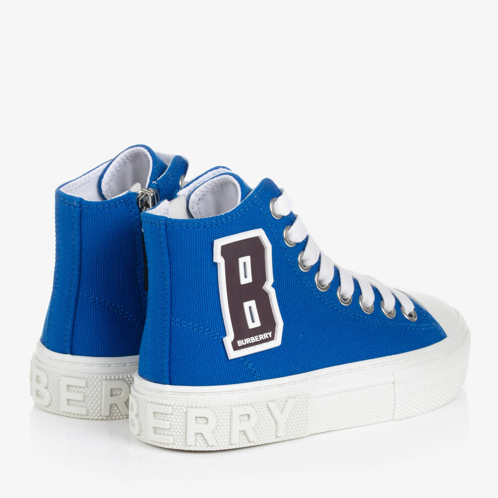 Burberry-Teen Blue Canvas High Top Trainers | Childrensalon