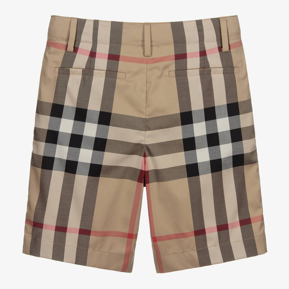 Burberry-Teen Boys Beige Check Shorts | Childrensalon
