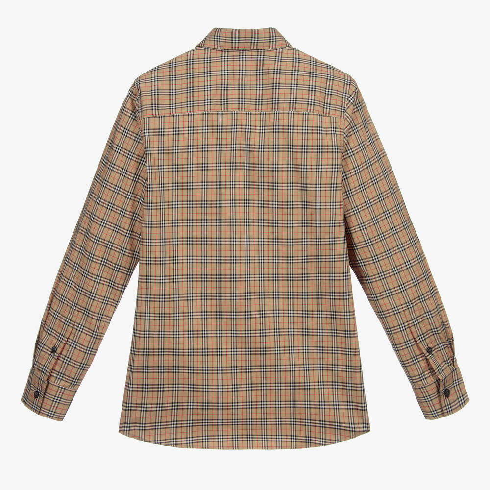 Burberry-Teen Boys Beige Microcheck Shirt | Childrensalon