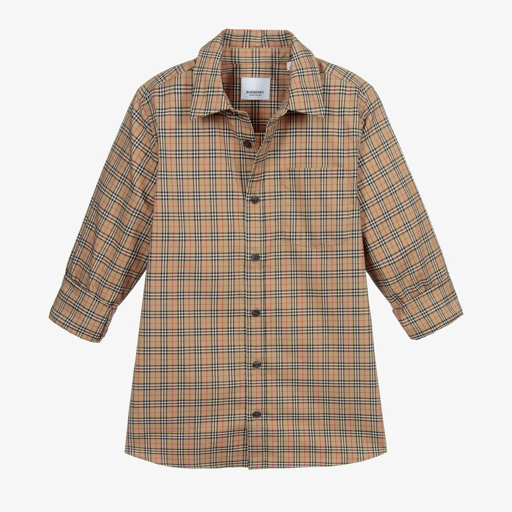 Burberry-Teen Boys Beige Microcheck Shirt | Childrensalon