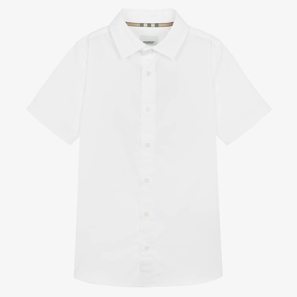 Burberry-Teen Boys White Cotton Logo Shirt | Childrensalon