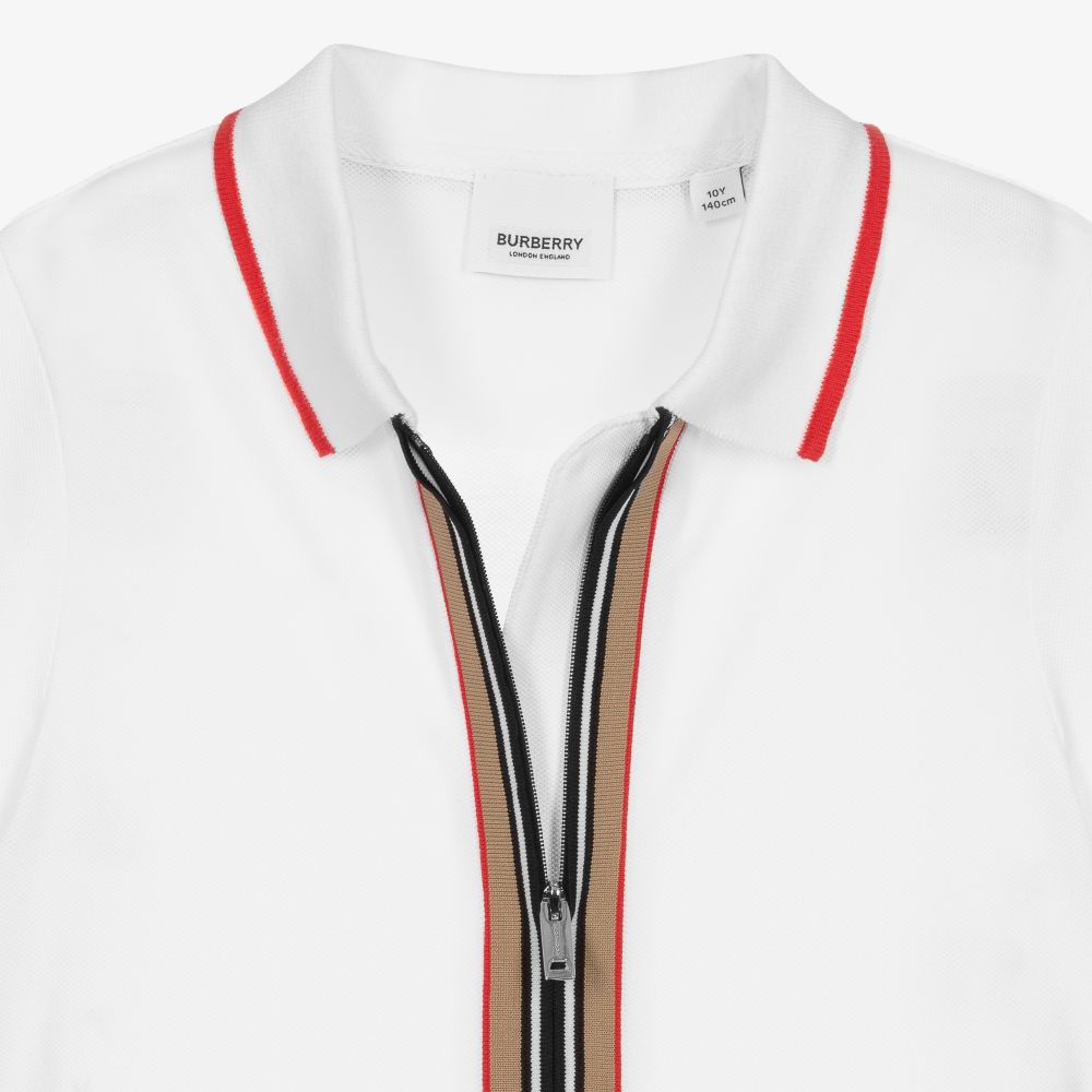 Burberry-Белое платье с полоской Icon для подростков | Childrensalon