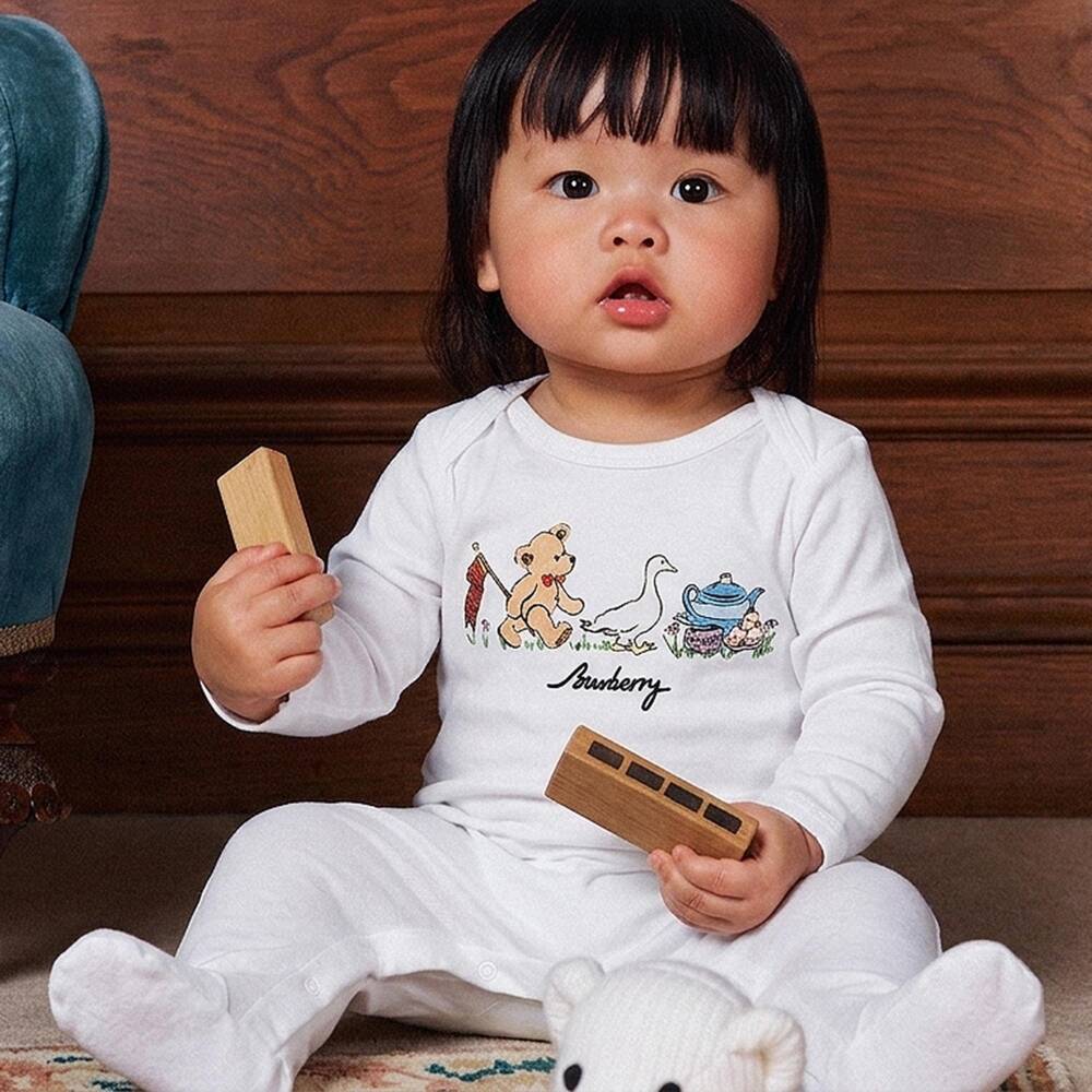 Burberry-Thomas Bear & Friends White Cotton Romper | Childrensalon