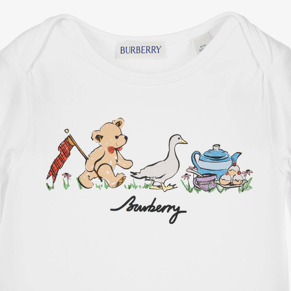 Burberry-Thomas Bear & Friends White Cotton Romper | Childrensalon