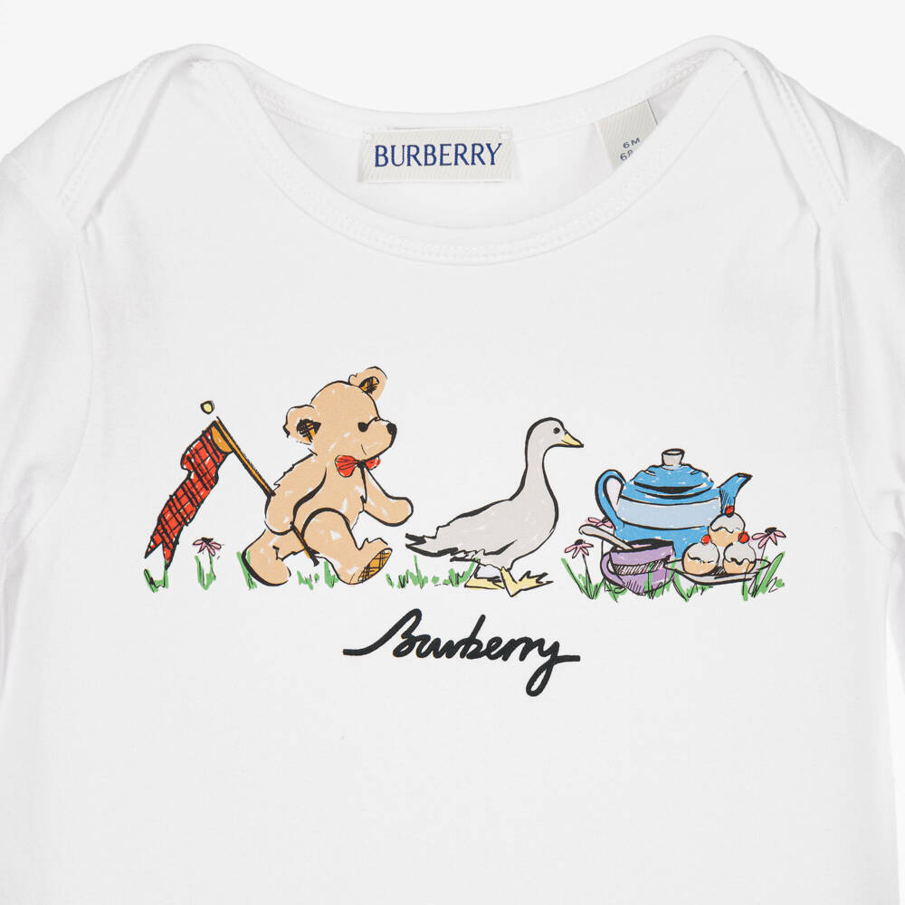 Burberry-Thomas Bear & Friends White Cotton Romper | Childrensalon