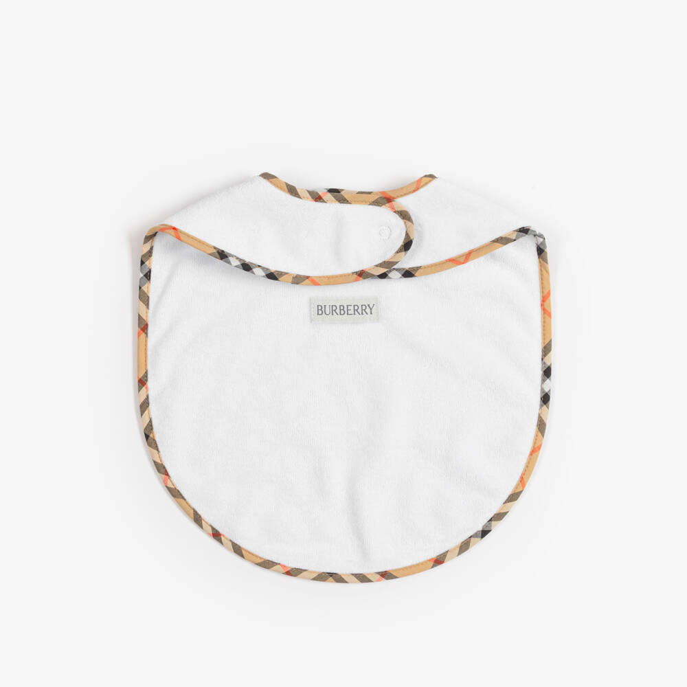 Burberry-White & Beige Check Baby Bib Gift Set | Childrensalon