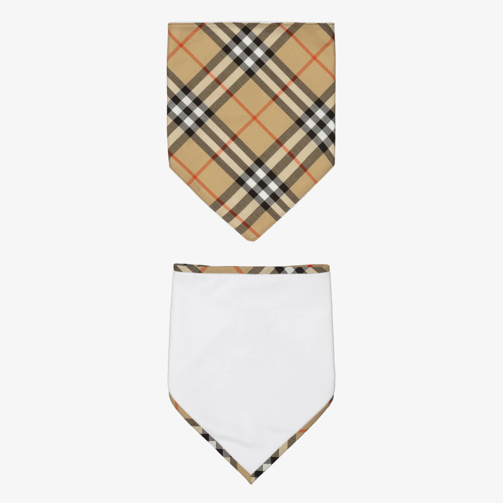 Burberry-White & Beige Check Bib Gift Set | Childrensalon