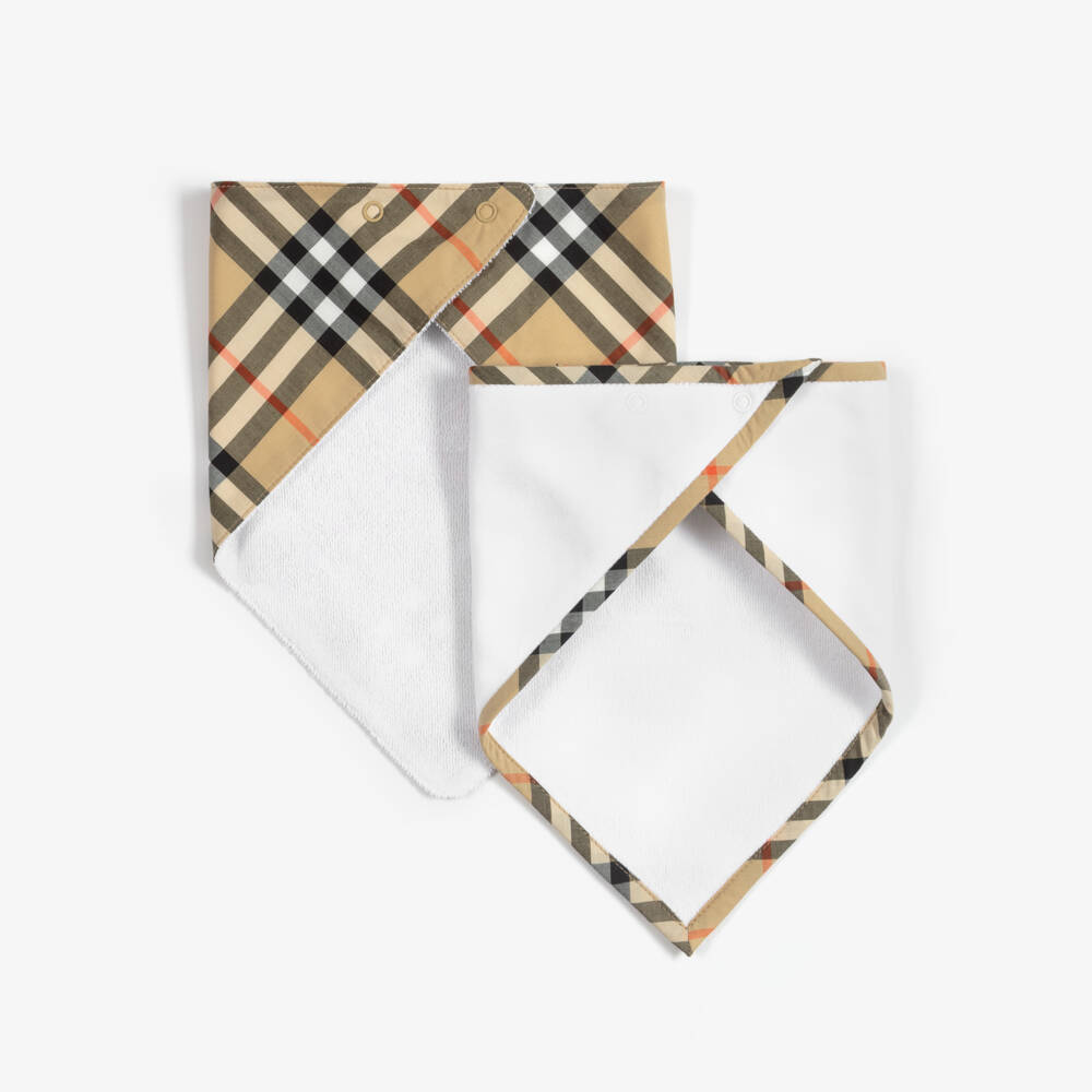 Burberry-طقم مريلة بطبعة كاروهات لون أبيض وبيج | Childrensalon