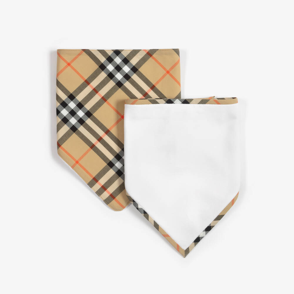 Burberry-White & Beige Check Bib Gift Set | Childrensalon