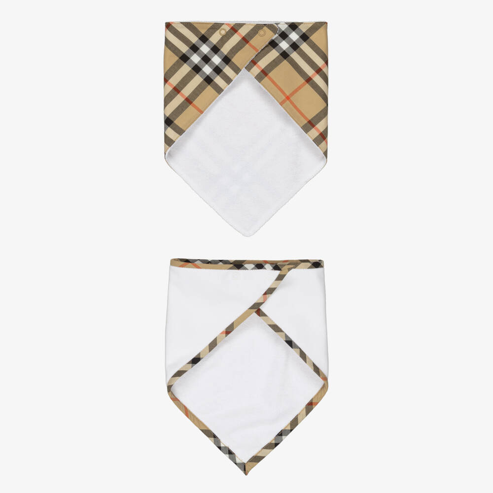 Burberry-White & Beige Check Bib Gift Set | Childrensalon