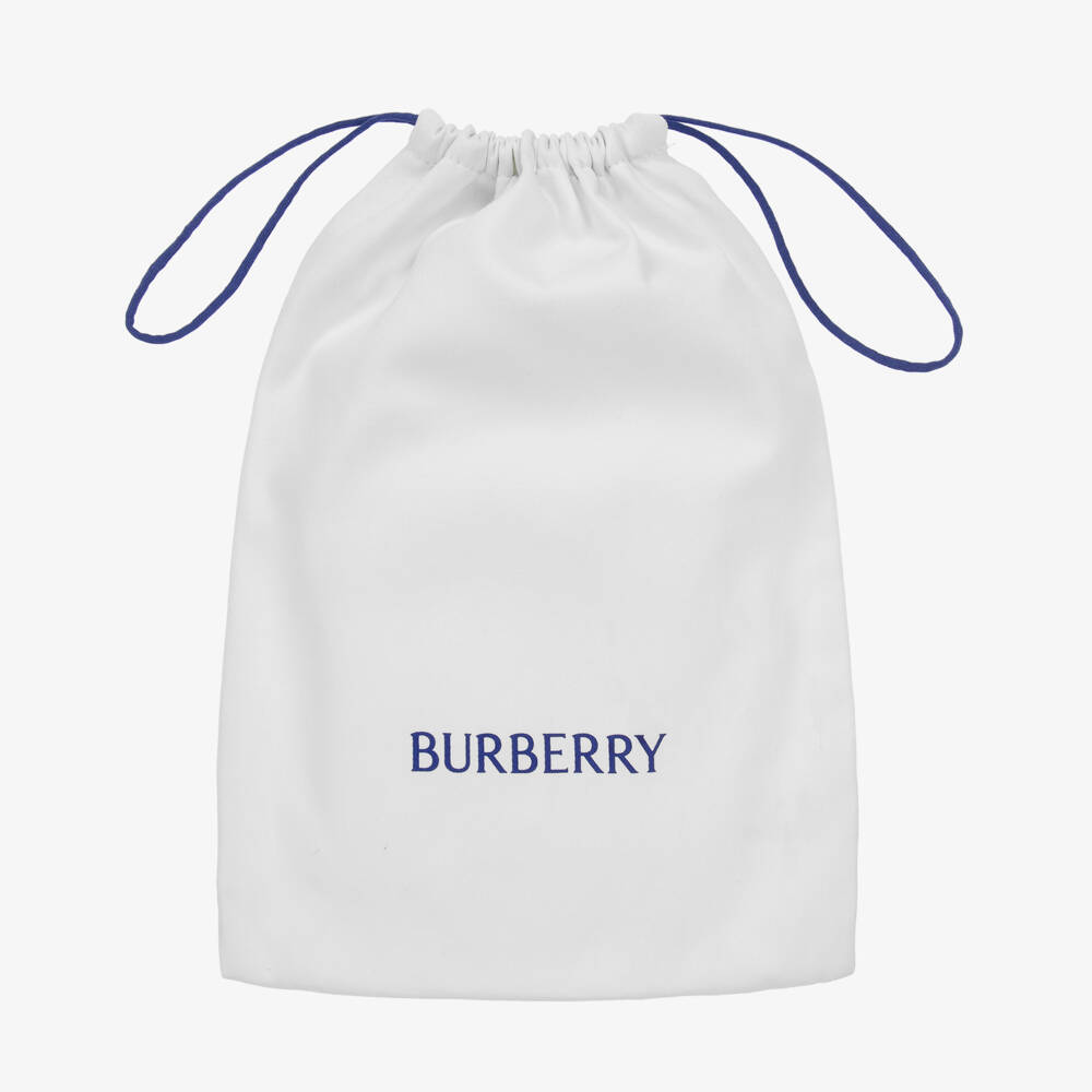 Burberry-White & Beige Check Leather Trainers With Laces | Childrensalon