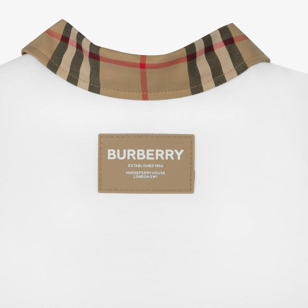 Burberry-White & Checked Babysuit  | Childrensalon