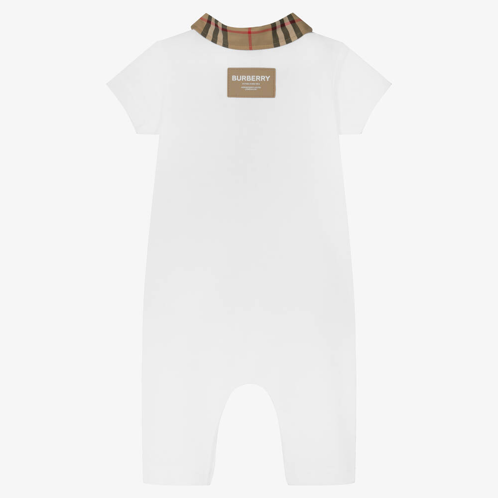 Burberry-White & Checked Babysuit  | Childrensalon