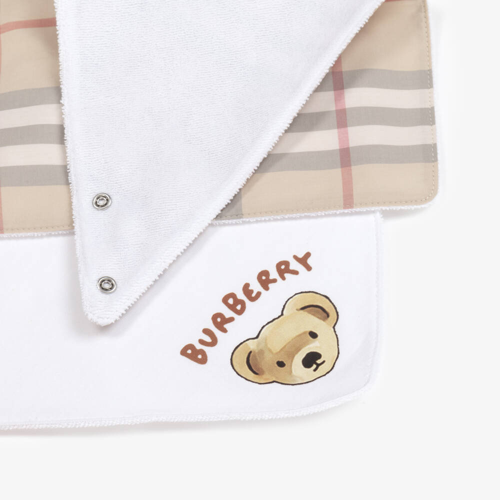 Burberry-White & Checked Cotton Bibs (2 Pack) | Childrensalon