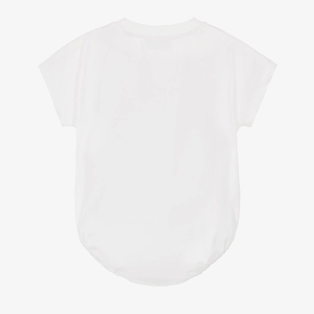 Burberry-White Cotton Baby Bodysuit with Cursive Check Logo | Childrensalon