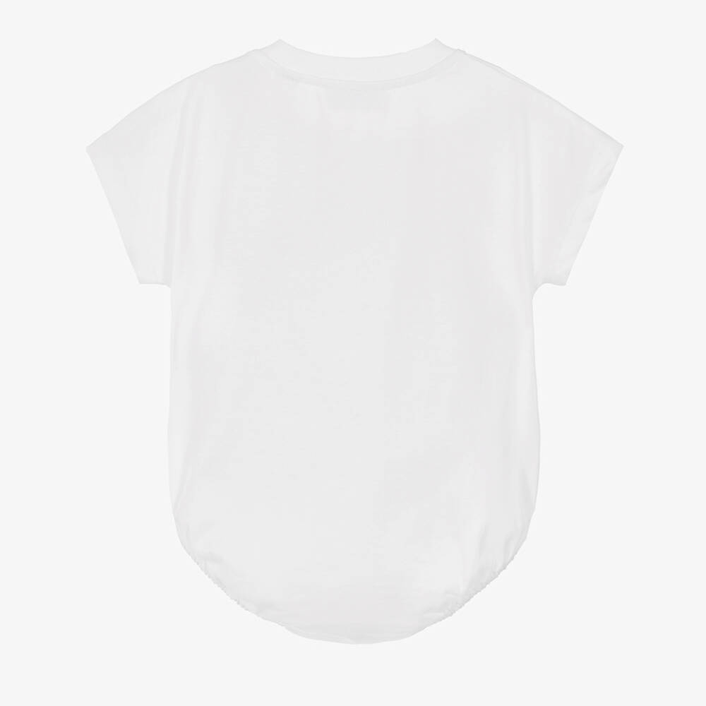 Burberry-White Cotton Baby Bodysuit with Cursive Check Logo | Childrensalon