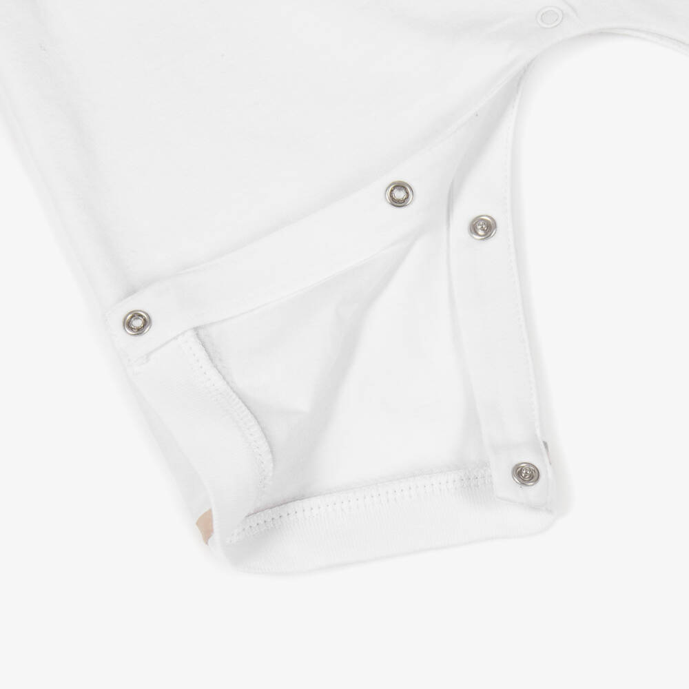 Burberry-White Cotton Baby Shortie with Check Trims | Childrensalon