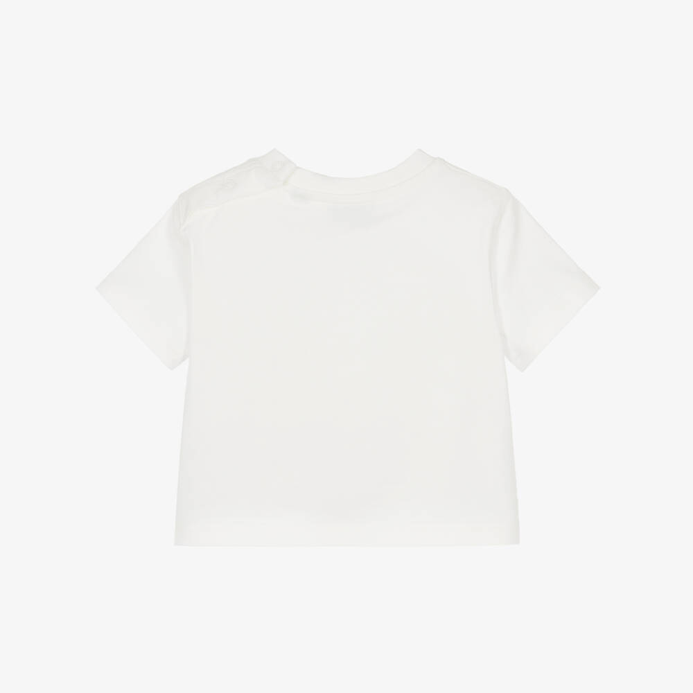 Burberry-White Cotton Baby T-Shirt with Knight Stamp | Childrensalon