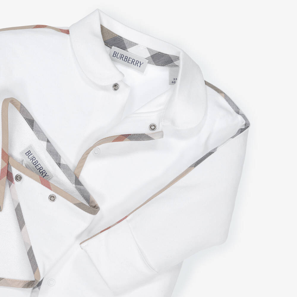 Burberry-White Cotton Babygrow Gift Set | Childrensalon