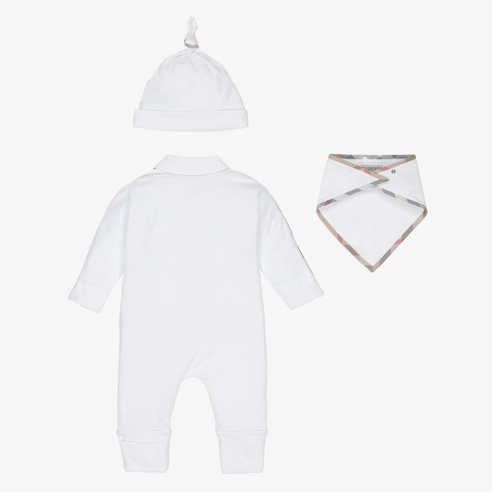 Burberry-White Cotton Babygrow Gift Set | Childrensalon