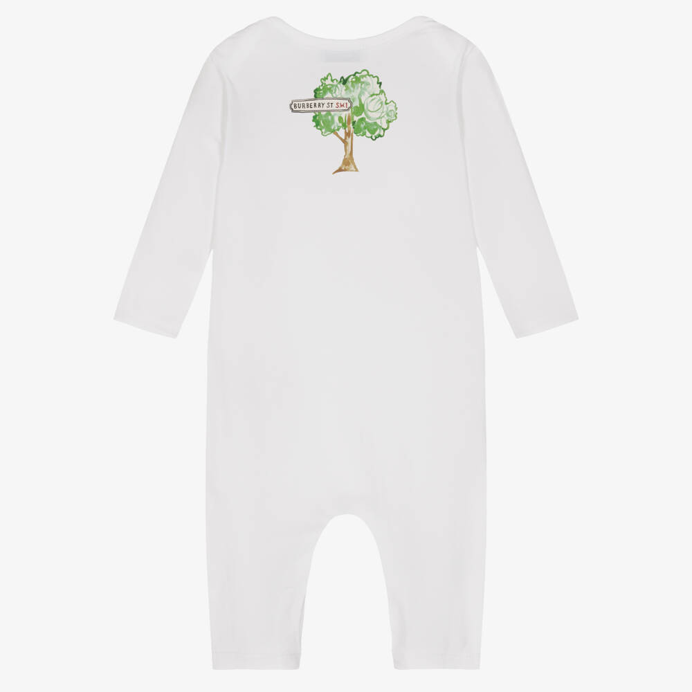 Burberry-White Cotton Babygrow with London Icons | Childrensalon
