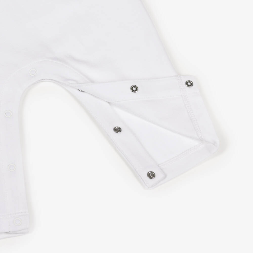 Burberry-White Cotton Babygrow with London Icons | Childrensalon