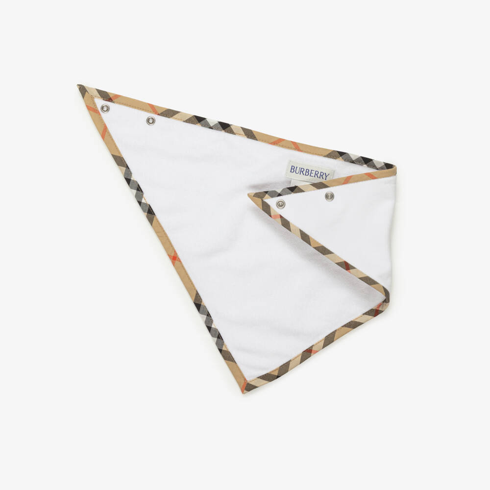 Burberry-White Cotton Babysuit Gift Set with Beige Check Trims | Childrensalon