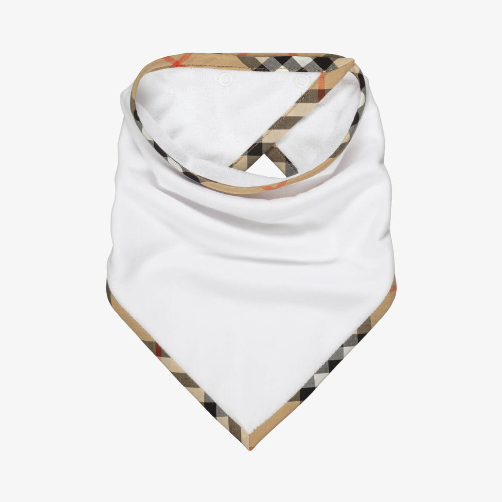 Burberry-White Cotton Babysuit Gift Set with Beige Check Trims | Childrensalon