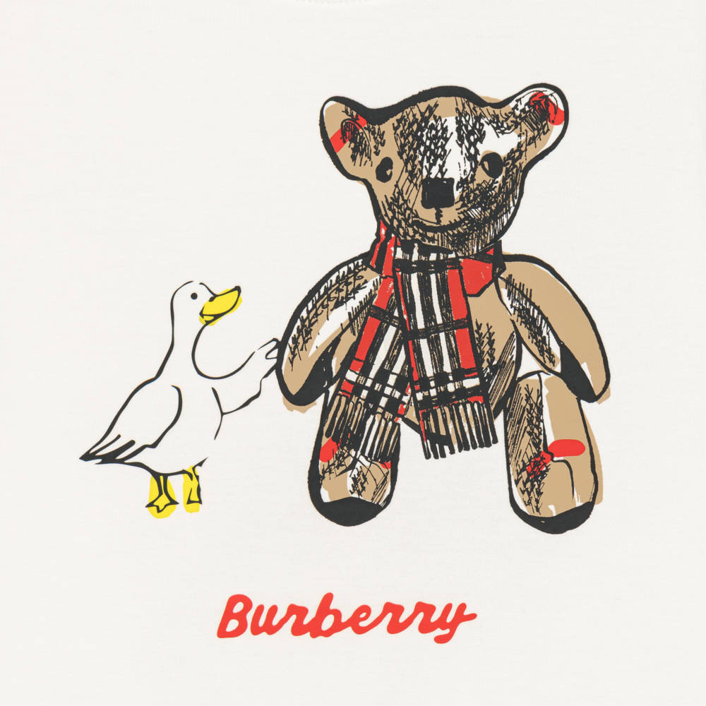 Burberry-White Cotton Jersey T-Shirt with Thomas Bear | Childrensalon
