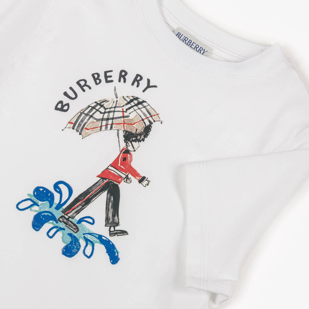 Burberry-White Cotton King's Guard T-Shirt | Childrensalon