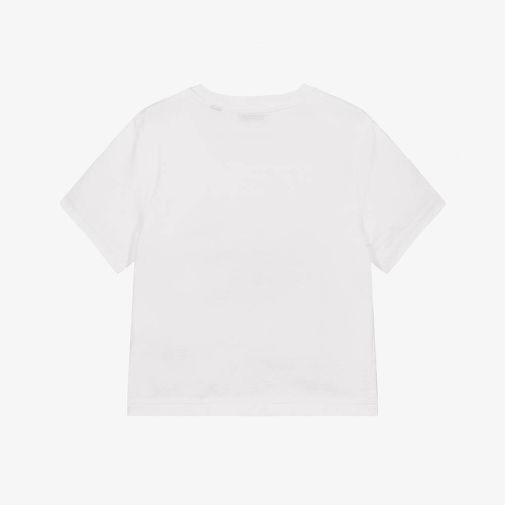 Burberry-White Cotton King's Guard T-Shirt | Childrensalon